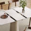 Table de salle à manger rétractable à dalle de roche pliante, table carrée extensible moderne avec base en acier inoxydable revêtue de cuir, table de cuisine à double usage pour les petits appartements