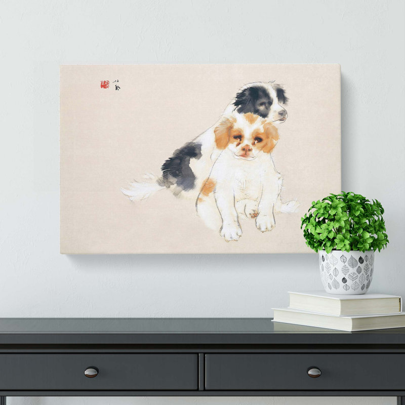 Two Puppies by Takeuchi Seiho - Wrapped Canvas, 50cm H x 76cm W x 3cm D