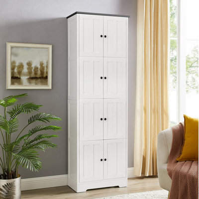 Tall Storage Cabinet - 8 Doors & 4 Shelves, Wall-Mounted for Living Room/Kitchen/Office/Bedroom/Bathroom