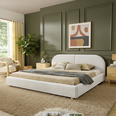 Structure de lit rembourrée de style minimaliste moderne avec tête de lit haute incurvée, support de pieds robuste en fil de qualité supérieure, matelas non inclus