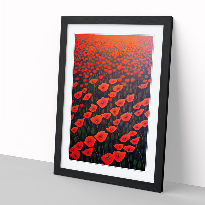 Liubomiras Poppy Flower Field Modern Vol.1 1 Piece Single Picture Frame Wall Art, 46cm H x 34cm W x 2cm D, Walnut