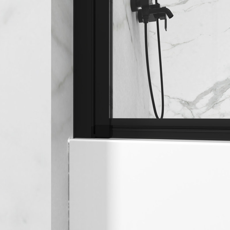 180° Pivot Bathtub Door, 55"x31.5", Black Tempered Glass, Noise-reduction Feature 55"x31.5" Shower Black, Glass Panel For Bathroom