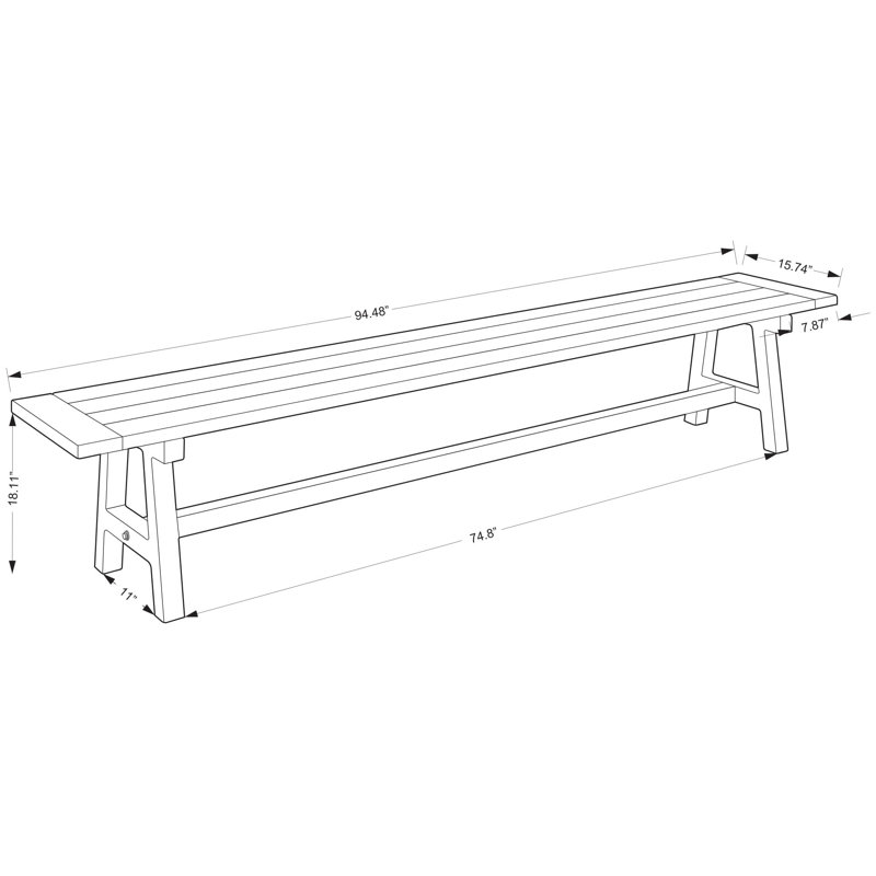 Ensemble de table de salle à manger d'extérieur 94 po en teck et aluminium 94 po avec banc 94 po et deux fauteuils en teck Morones