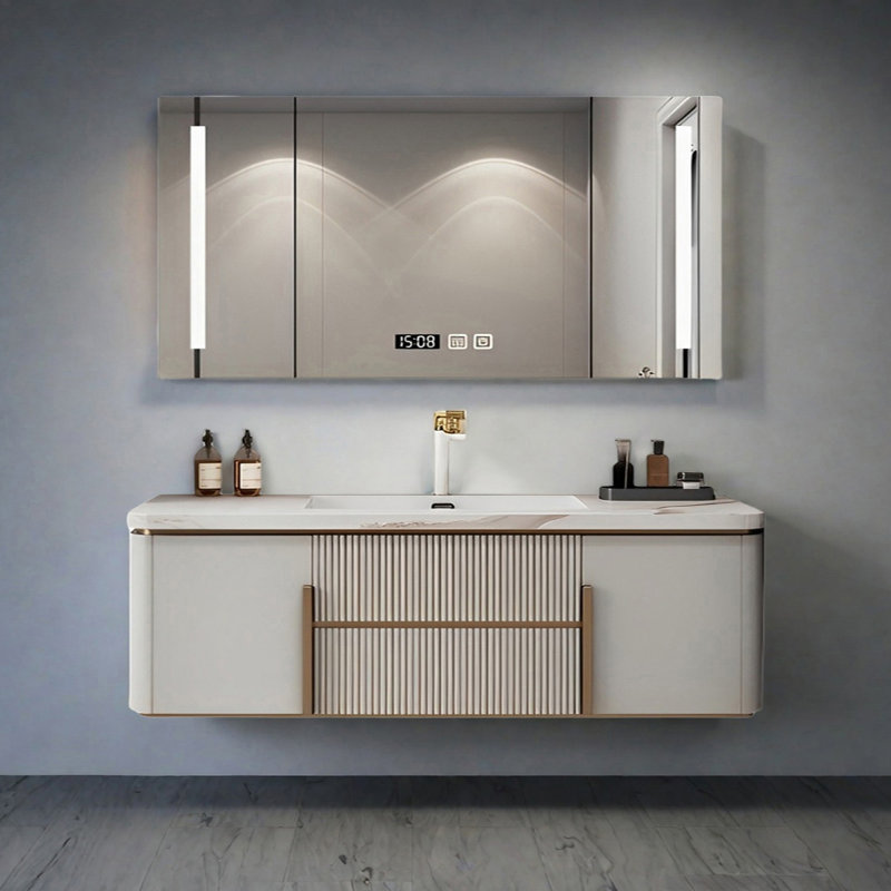 Armoire de salle de bain crème, 63"