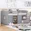 Lit mezzanine bas en bois de pin massif pour chambre d'enfant simple gris avec escalier et rangement sous le lit