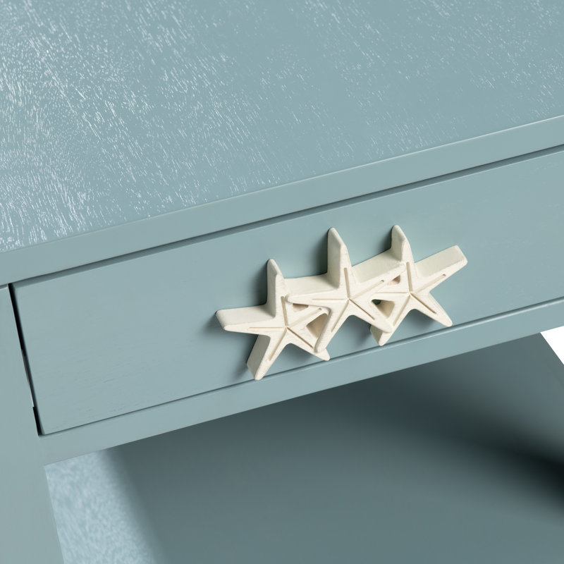 1 Drawer, 2 Shelf Turquoise Blue Coastal Accent End Table