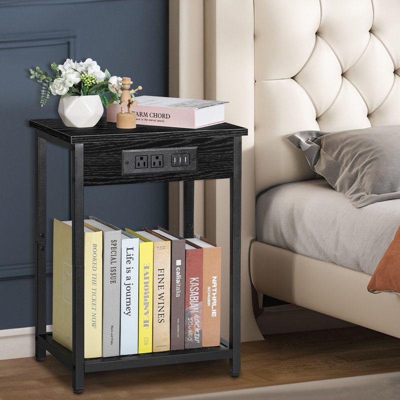 Ensemble de 2 tables d'appoint multiprise + 3 ports USB, Noir mat