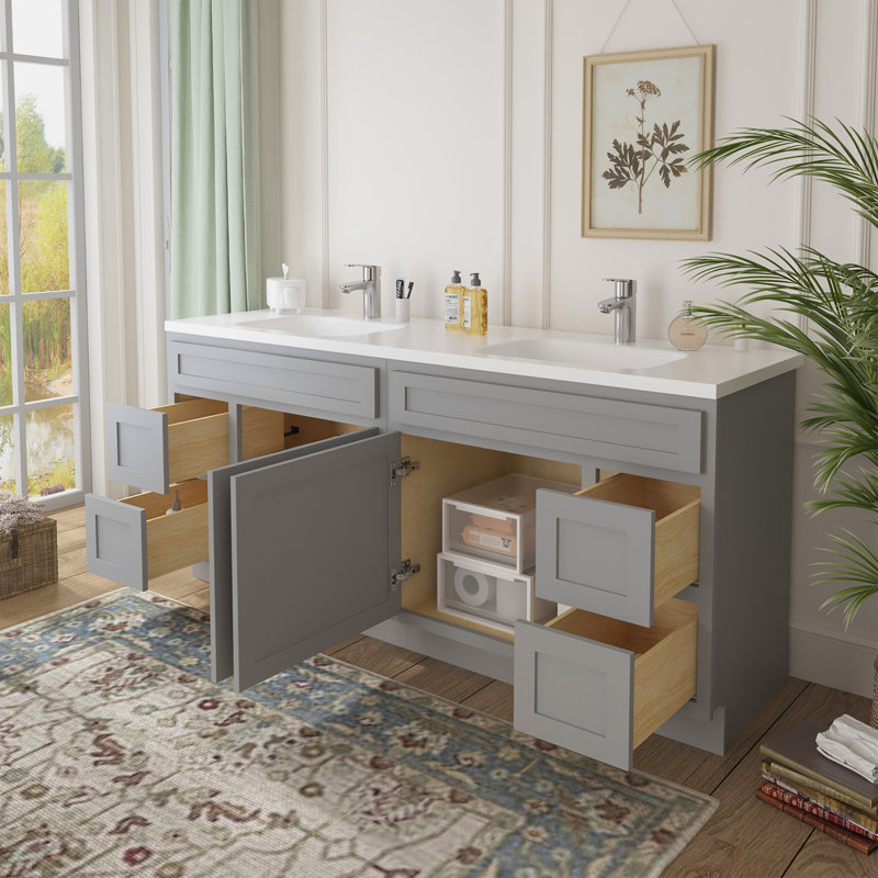 Base de meuble-lavabo double 72 po 72 po, Gris