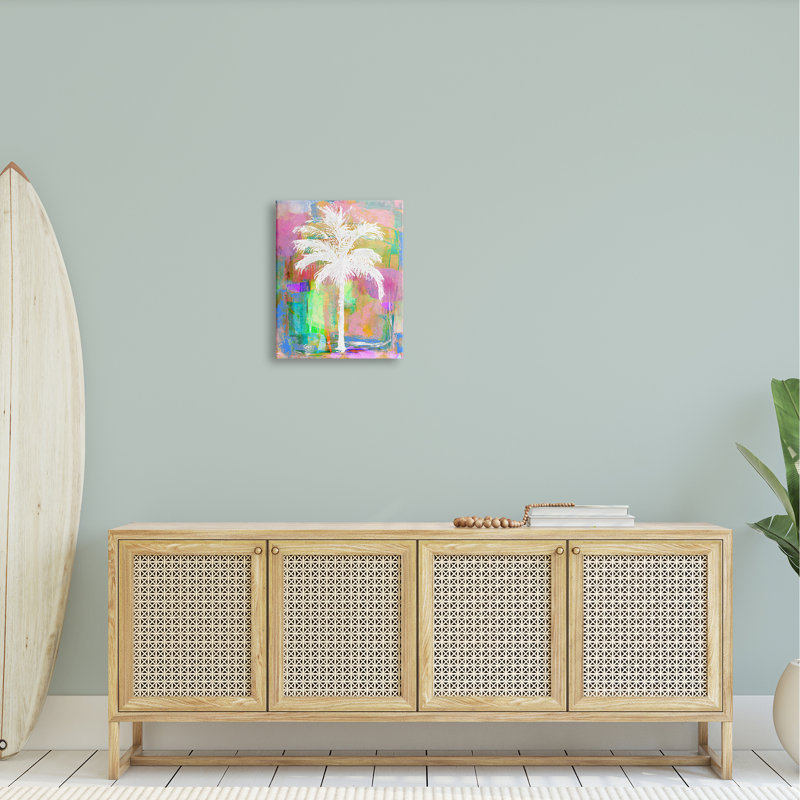 «Modern Palm Tree Silhouette Vivid Blocked Hues» par Kristen Dew - peinture, H 20 po x l 16 po x P 1,5 po, Toile tendue