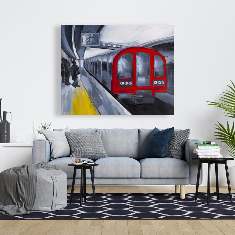 «People Waiting Metro - Transport», art sur toile bleu pour la décoration