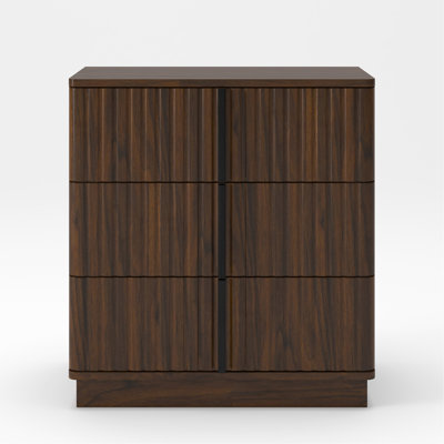 Table basse moderne 25,39 po à 3 tiroirs à rayures verticales rétro et économique, convenant à la chambre à coucher, au salon et au bureau, noyer (ensemble de 2)