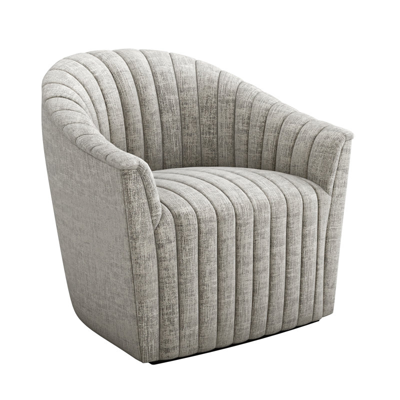 Channel Upholstered Swivel Barrel Chair, Feather Chenille