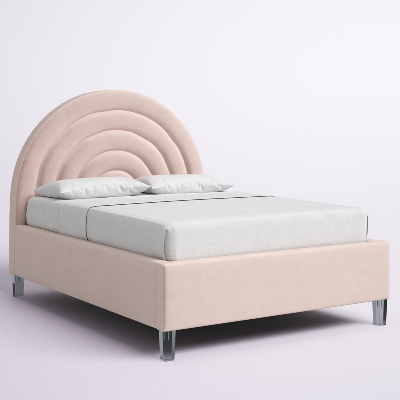 Barthel Upholstered Platform Bed, Pink Velvet, Queen