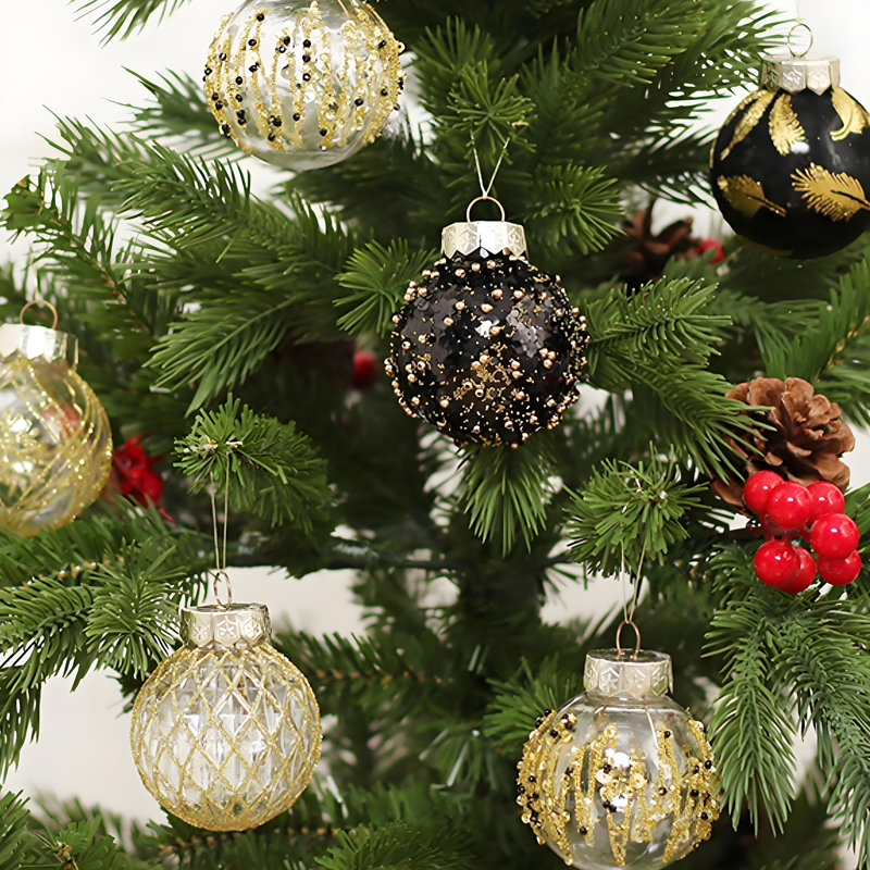25 décorations de sapin de Noël de 6 cm, noires et dorées, Or noir
