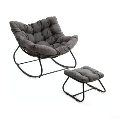 Egg Rocking Chair With Ottoman, All-Weather Wicker Lounge & Cushions