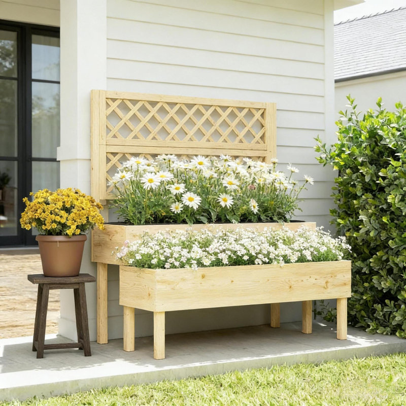 Jardinières rustiques en bois rustique, lit de jardin surélevé spacieux pour patio