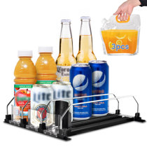 Fully Assembled Drink Beverage Fridge Organizer, Automatic Self-Pusher  Glide, Adjustable Width, Soda Can Water Beer Bottle Beverage, 12oz to 20oz