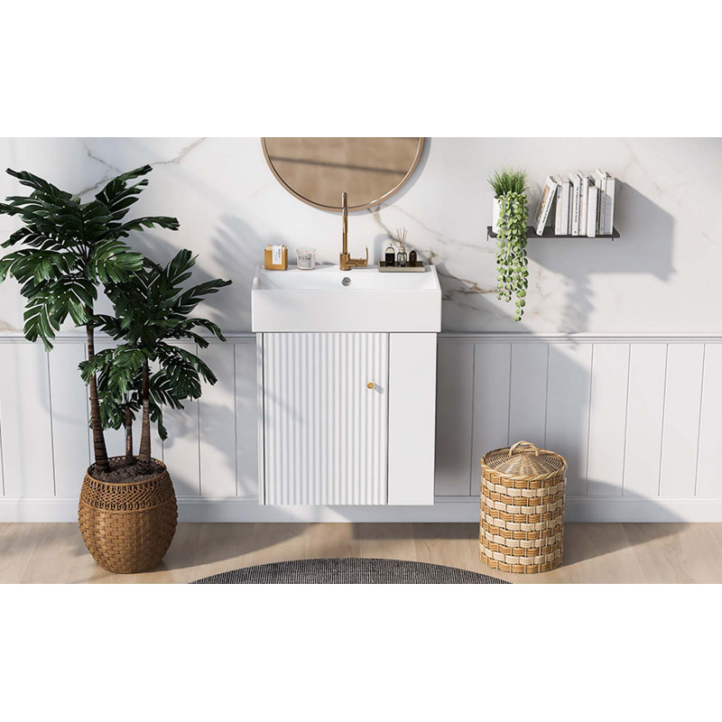 Modern Floating Bathroom Vanity With Ceramic Basin