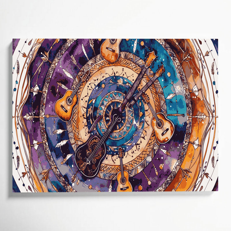 Art musical sur toile, motifs musicaux tribaux et bohémiens, H 11 po x l 14 po