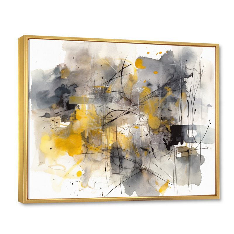 Jaune et gris au-delà de la toile II sur toile, Cadre flottant doré, H 24 po x l 32 po x P 1 po