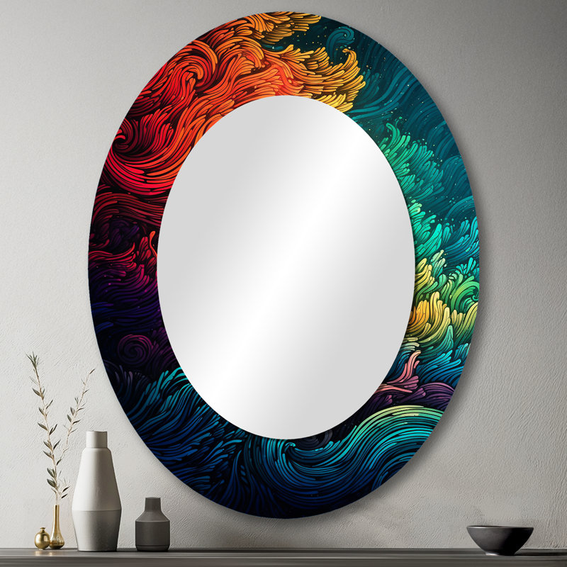 Persaya arc-en-ciel coloré Waves II - miroir mural décoratif, grand miroir moderne, art imprimé en métal, 36 po x 24 po