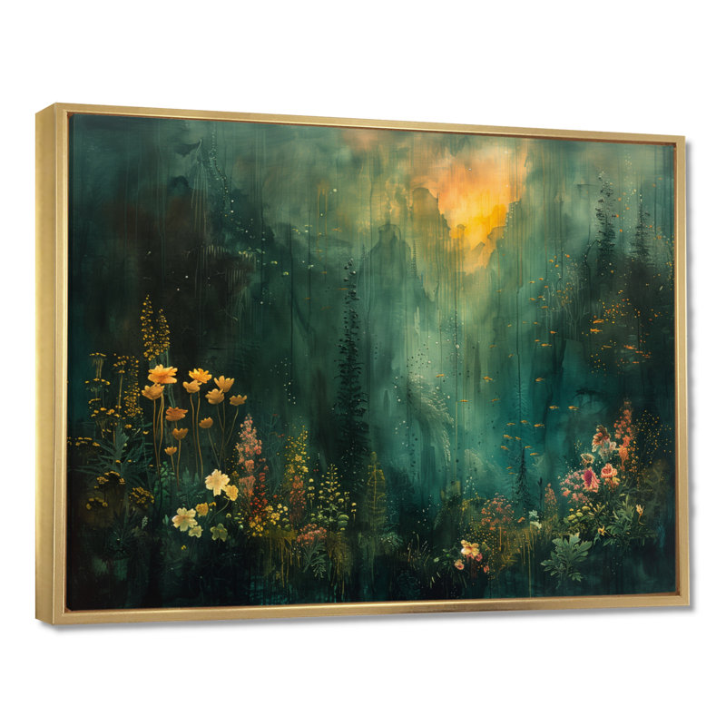 Forêt verte «Enchantment Forest», impressions encadrées, H 30 po x l 40 po, Toile avec cadre flottant, Doré