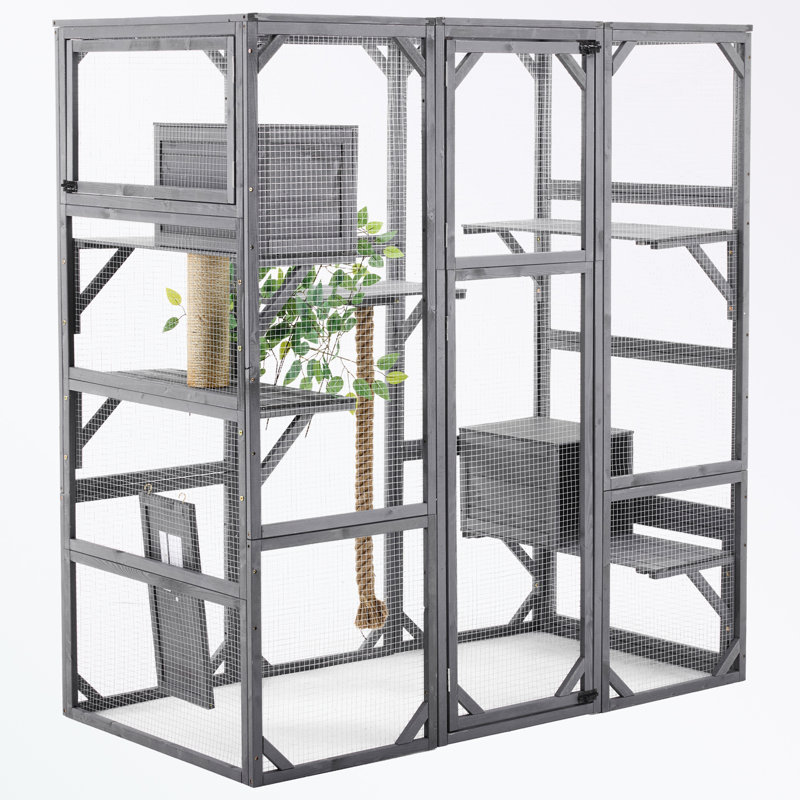 Maison d'extérieur pour chat avec portes à double entrée, Gris clair