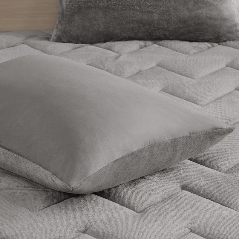 Ensemble d’édredon réversible, gris, Édredon très grand et 2 taies décoratives