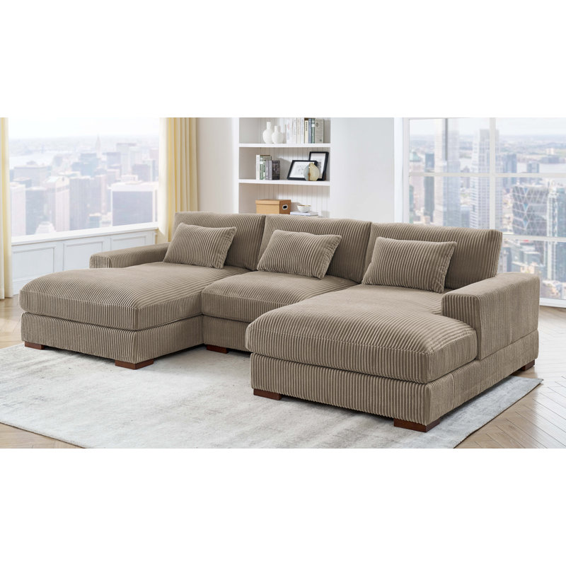 Corduroy Modular Sectional Sofa, Taupe Corduroy