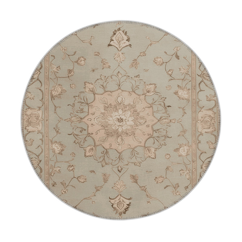 Tabriz Beige Indoor and Outdoor Area Rug, Rectangle 5' x 7'