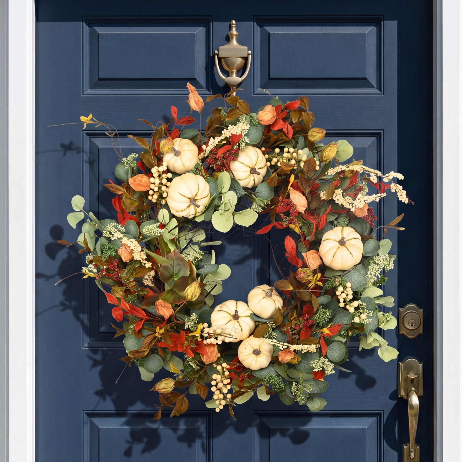 26" Handcrafted Pumpkin, Berry Thanksgiving Wreath, White