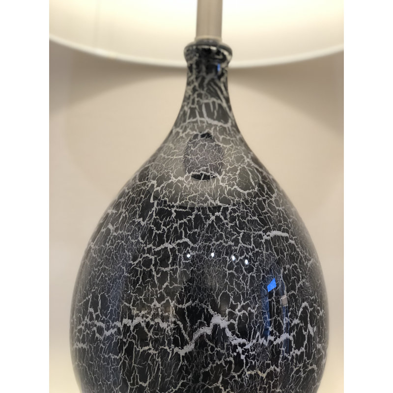 Stunning Glass Grey/Silver Timeless Table Lamp with Linen Shade (Set of 2)