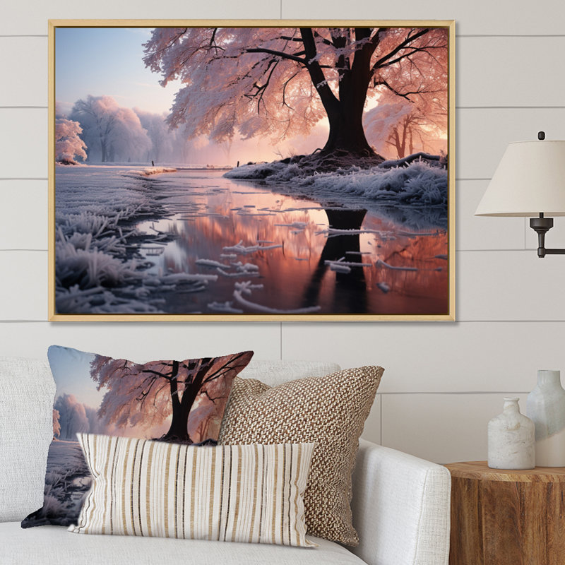 Paysage d'hiver matin givré I - impression, Cadre naturel flottant, H 16 po x l 32 po x P 1 po