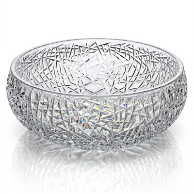 Moonshell 17" Clear Round Glass Vessel Bathroom Sink with Crystal-Cut Pattern - Clearview Collection