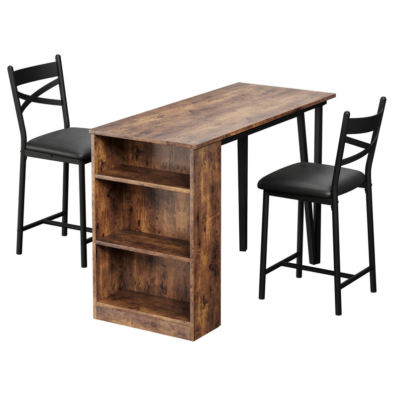 Ensemble de table de bar 3 pièces à hauteur de comptoir pour pub de cuisine, 2 chaises rembourrées et 3 tablettes à 3 niveaux