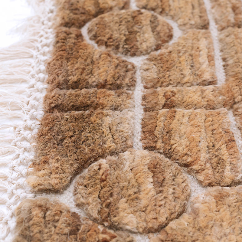 Breezeblock Geometric Hand-Loomed 9'10" x 13'1" Jute/Cotton Area Rug in Straw, Rectangle 6'7" x 9'8"