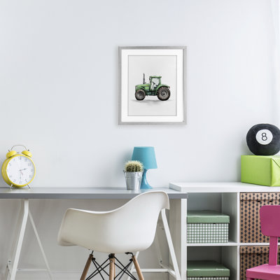 Working Trucks Green Tractor Framed Print Under Glass, design by Christine Simpson Art