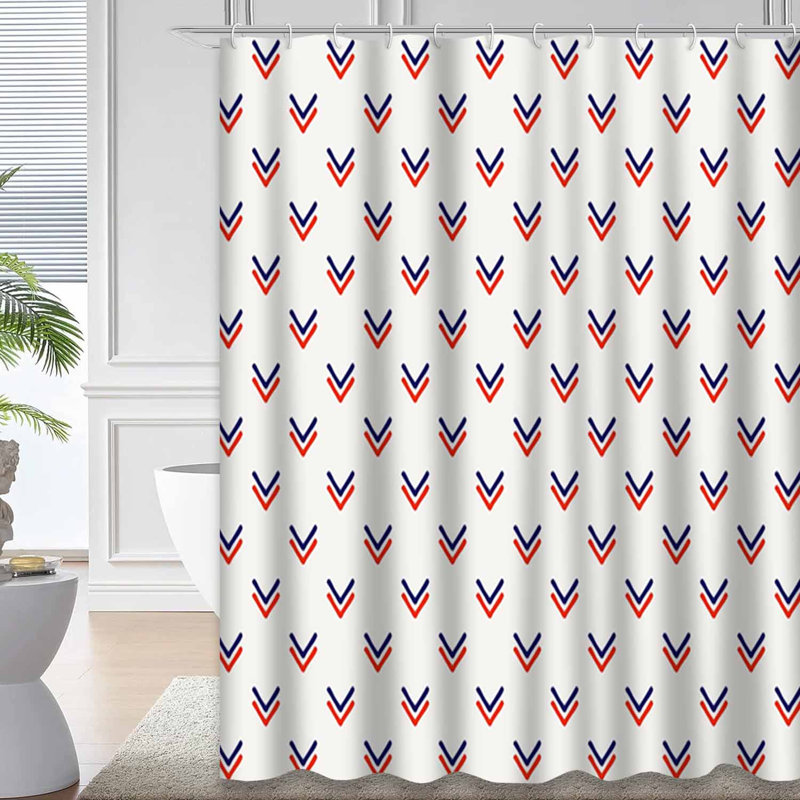 Petit rideau de douche blanc à chevrons avec 12 crochets, L 72 po x l 78 po