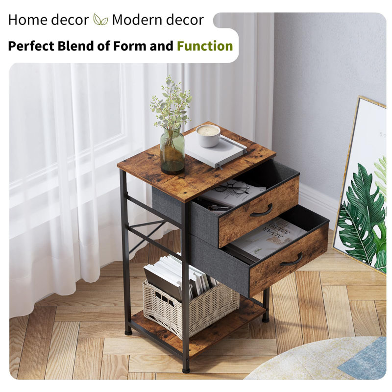 End Table With Fabric Drawer, Nightstand For Bedroom, Small Printer Stand