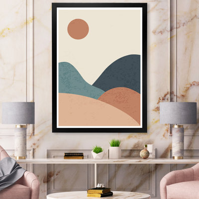 «Vintage Minimalist Landscape with Lake at Sunset - Floater Frame», impression sur toile