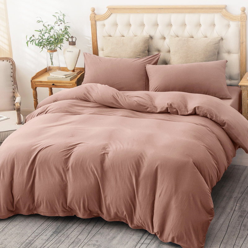 HOME BEDDING Jersey Cotton Duvet Cover Set, King Duvet Cover + 2 King Shams, Petal Pink