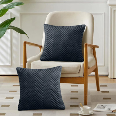 Luxury Velvet Cushion Covers Set of 2 - Embossed Quilted Chevron Cushion Cases for Sofa & Bed Décor 
