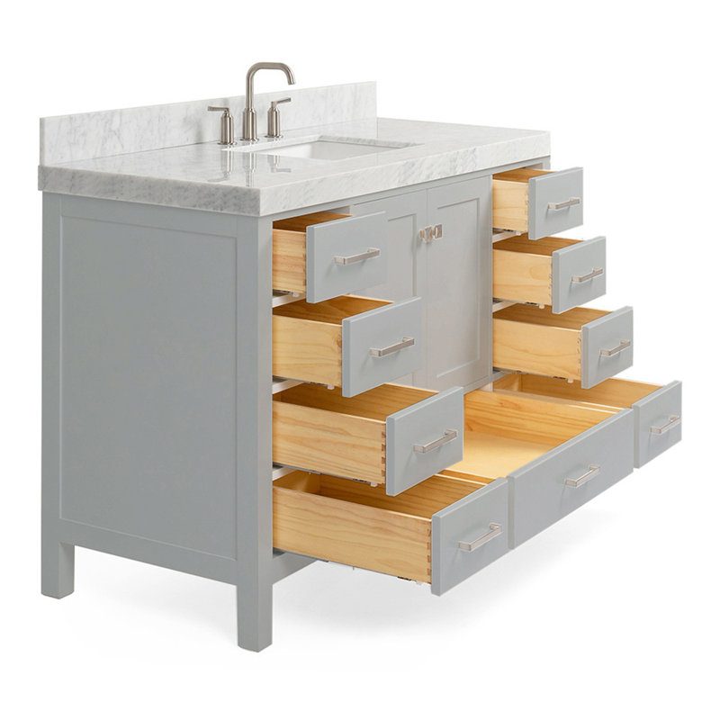 Cambridge Single Bathroom Vanity with Carrara Marble Top, Brushed Nickel, Gray