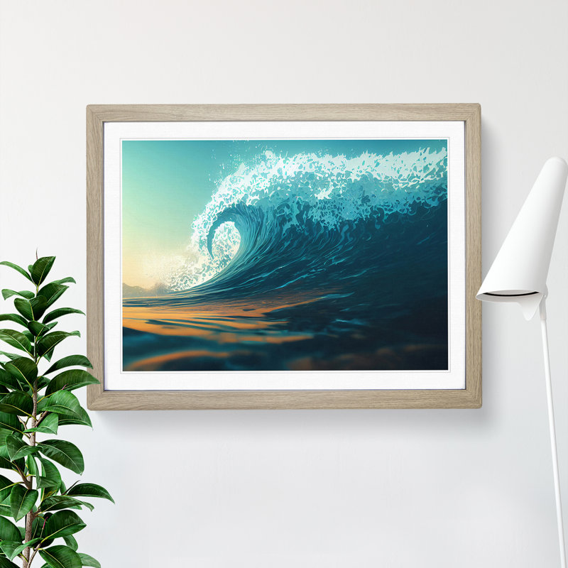 Charismatic Ocean Wave - Framed Print, 25cm H x 34cm W x 2cm D, Oak Framed