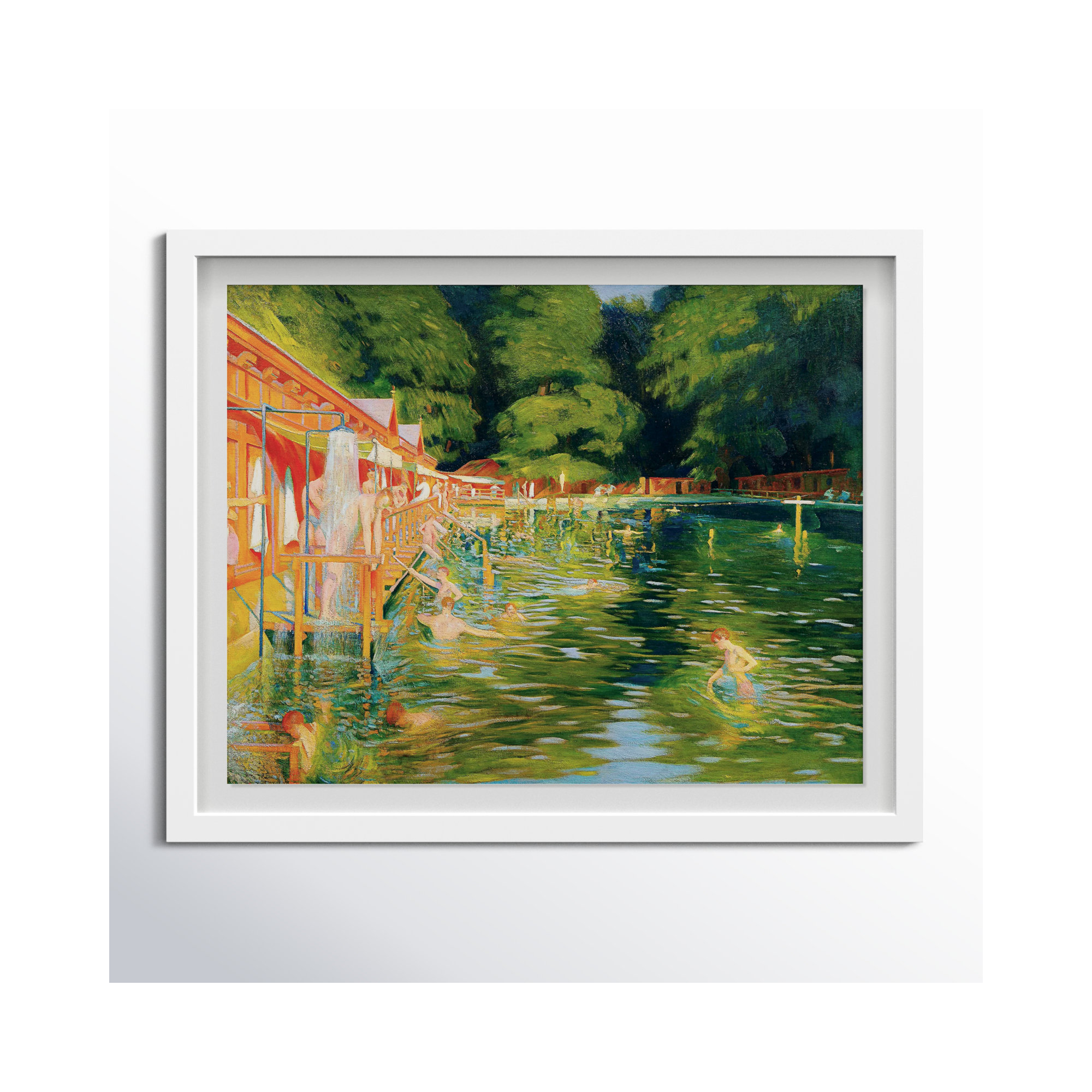 Ludwig Ferdinand Graf - Swimming Pool Vintage, White Framed, 17" H x 21" W x 0.5" D