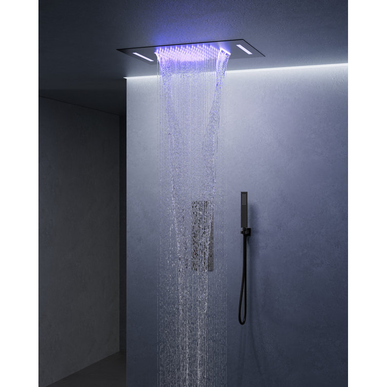 Thermostatic Shower System 22.83" L x 14.96" W High-Pressure Ceiling Mount Shower Head with LED Light