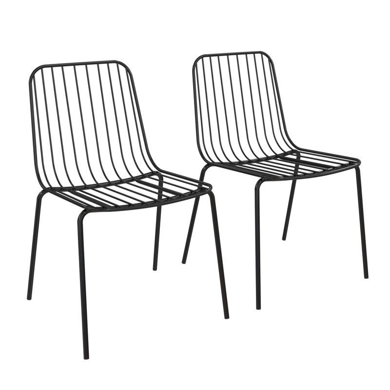 44cm H Slat Back Side Chair in Black, Black