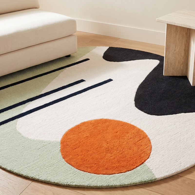 Felipe Handmade Wool Green/Black Rug, Round 6'