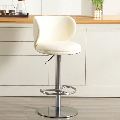 Tabourets de bar en acier inoxydable titane, chaise de bar en cuir de qualité moderne avec dossier, hauteur réglable pivotante pour le comptoir de la cuisine et la salle à manger (1 pièce blanc)