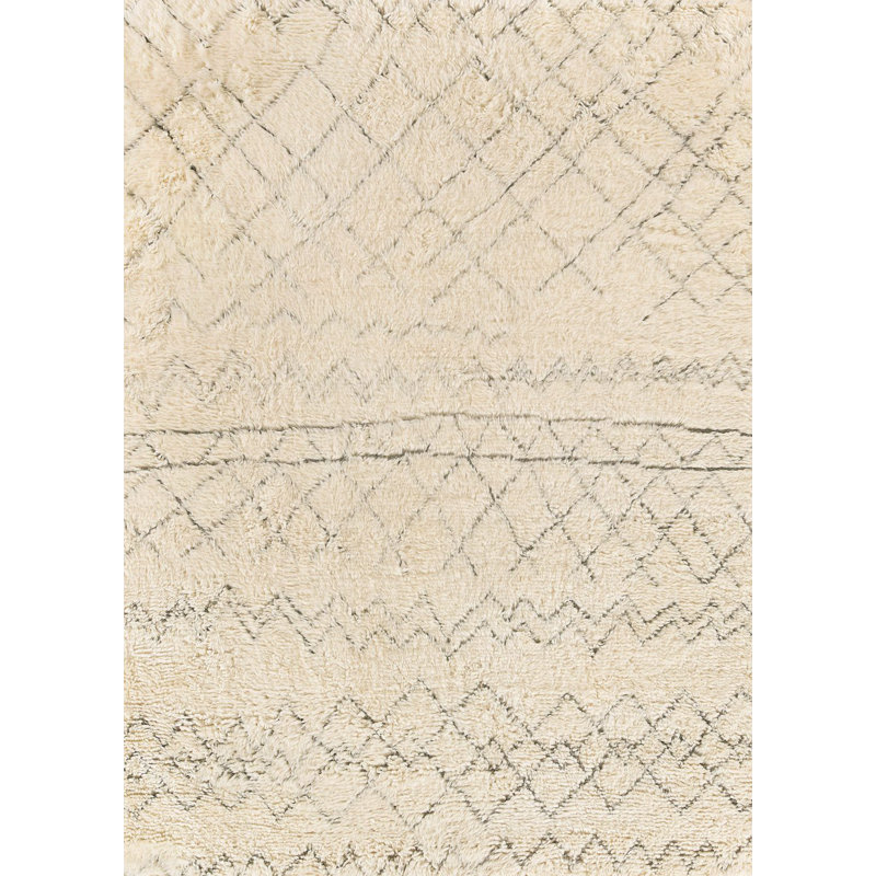 Moroccan Chevron Hand-Knotted Wool Ivory/Charcoal Area Rug, Rectangle 8' x 10'